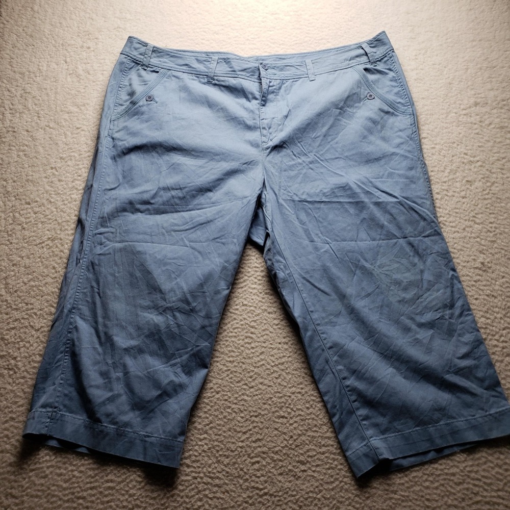 Faded Glory Capri Pants Womens 26W Blue Twill Flat Front Zip Pockets Casual